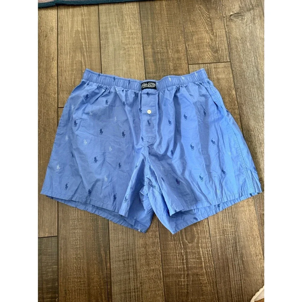 Men’s Polo Ralph Lauren Classic Fit Pony Print Boxer Shorts Sz. Large Blue